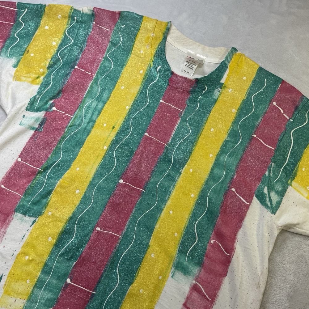 NOS Vintage Wetpaint Hand Painted T Shirt USA 80s 90s Art Tee‎